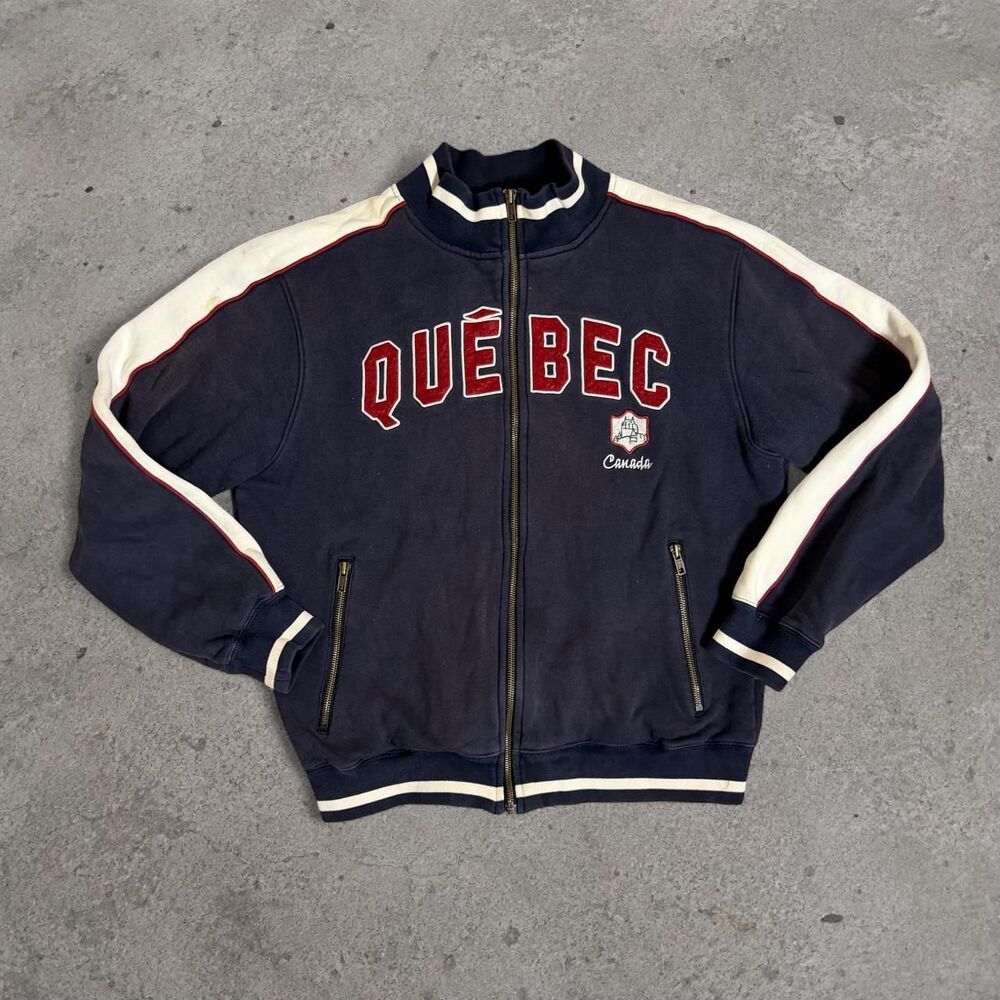 Navy blue Quebec Canada Zip Up Track Jacket Spell Out Mens Medium